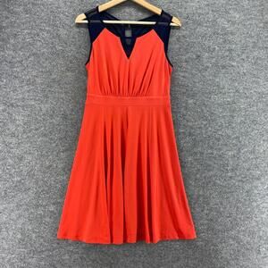 En Focus Dress Women 6 Red Sleeveless Sheath Pleated V Neck Knee Length